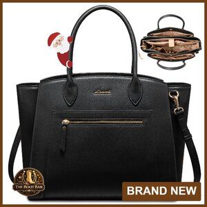 Vegan Leather Laptop Tote Bag for Women, 15.6" Work Briefcase with 11 Pockets